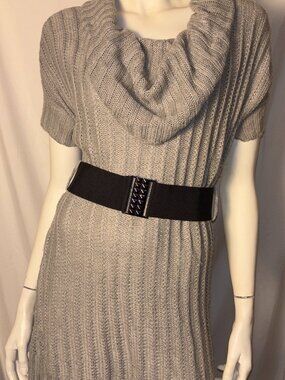 Decree Gray Metallic Ribbed Cowl Neck Sweater Dress Size Medium